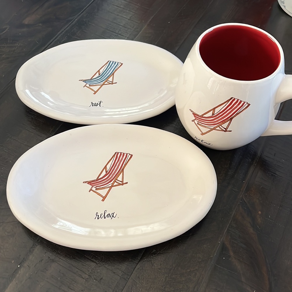Rae Dunn Lunch Plates and coffee mug
